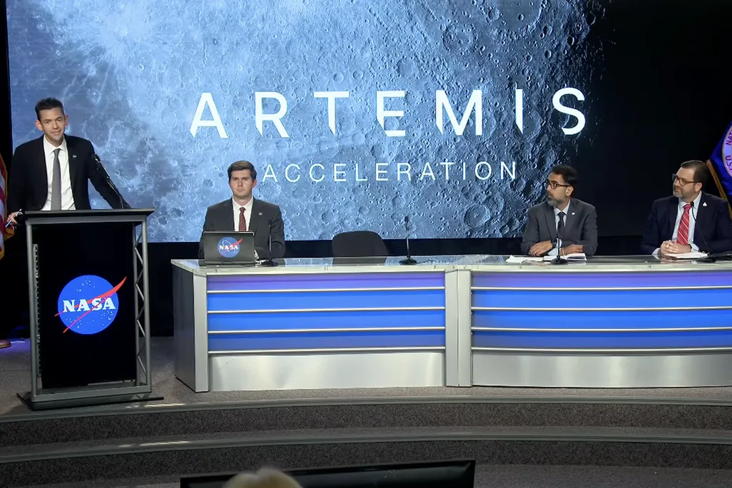 NASA Administrator Jared Isaacman speaking during the recent press briefing.