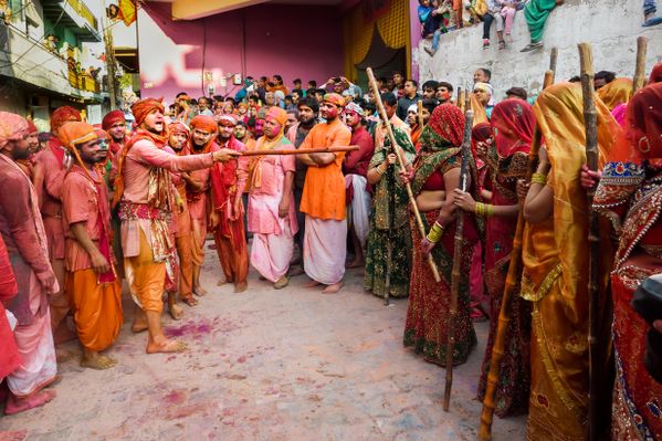 Lathmar Holi People engaged with Stick to Beat Lord Krishna's Friends thumbnail