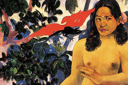 Paul Gauguin's Tahitian mistress Tehamana modeled for many of his South Seas works, including the lush Te Nave Nave Fenua (The Delightful Land), 1892.