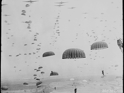 Paratroopers from the 1st Allied Airborne land in Holland during Operations Market Garden, September 1944.