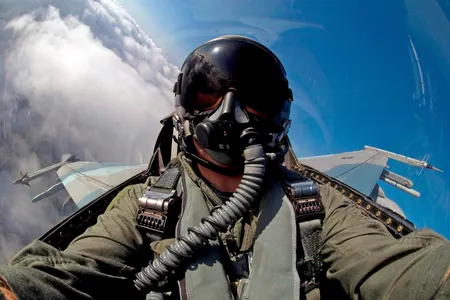 Inside the cockpit of an F-16.