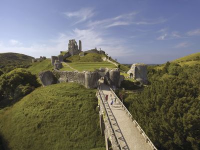 Corfe Castle as seen from the main bridge