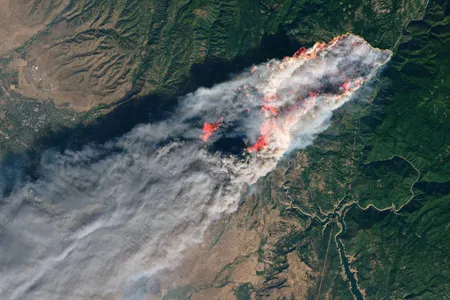 An image of the Camp Fire in Northern California on November 8, 2018, from the Landsat 8 satellite.