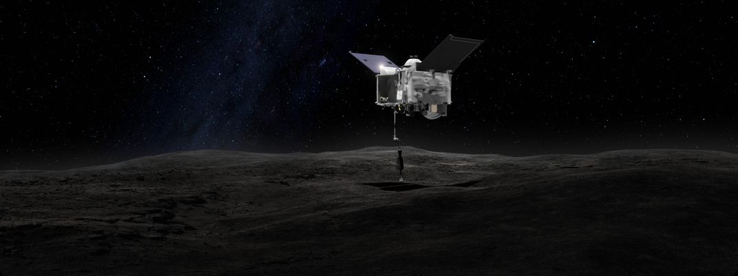 An artist’s rendering of the procedure Osiris-Rex will use to collect a sample of Bennu