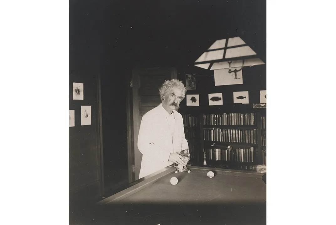 Mark Twain's best-known works of literature are laced with the fallacies and foibles of loveable con men. Undated photograph of Samuel Clemens by Albert Bigelow Paine, NPG, SI