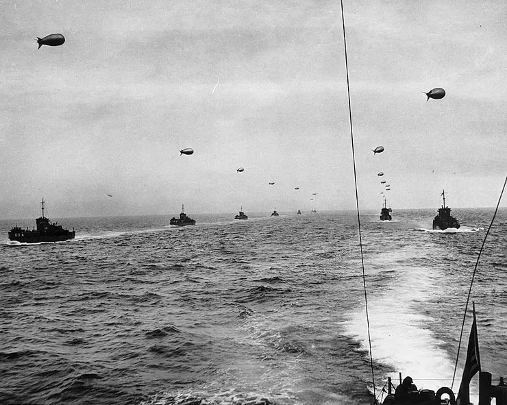A large landing craft convoy crosses the English Channel on June 6, 1944