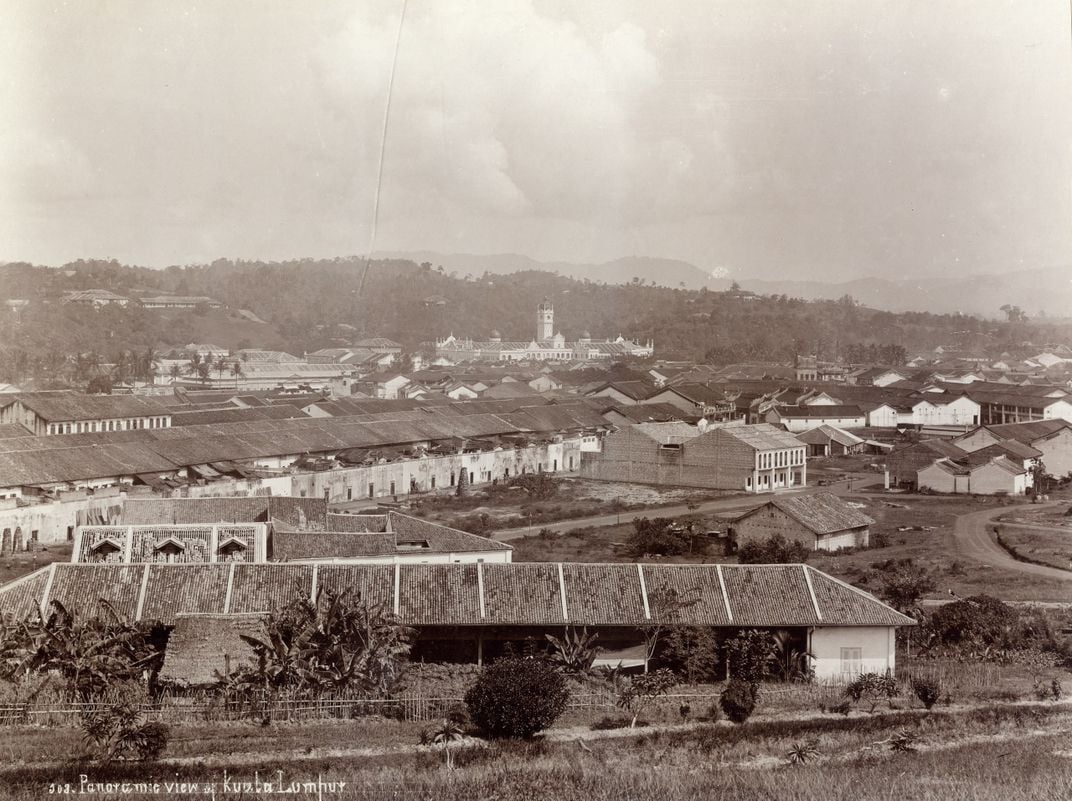 Panorama of Kuala Lumpur, now the capital of Malaysia, around 1900