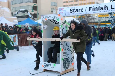 The Outhouse Races take place during Fur Rondy in Anchorage, Alaska. 