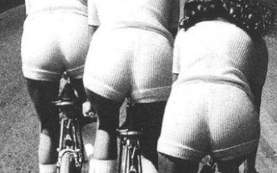 Biking while wearing stretchy knit hot pants, 1972