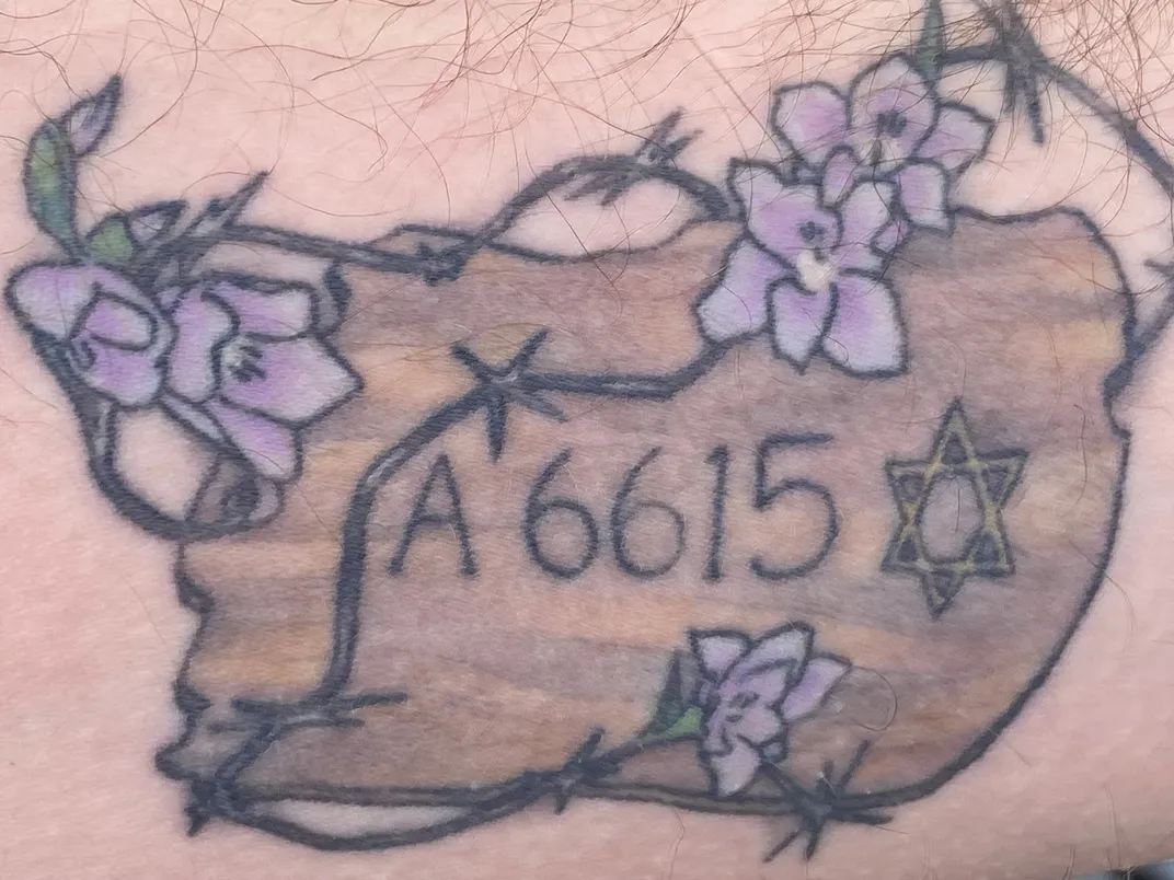 David Rubin's tattoo replicates his grandmother's number, A 6615.