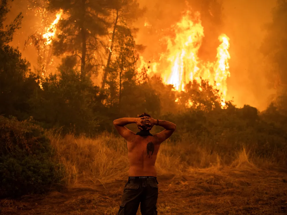 Man looks at a wildfire