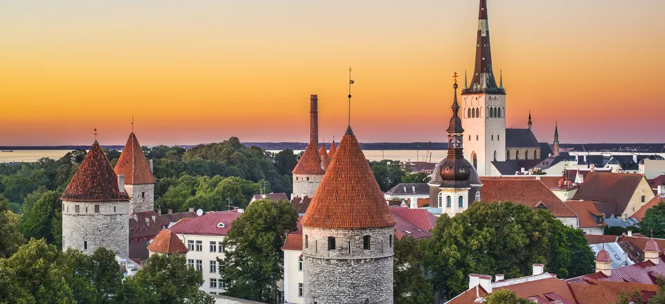 The turrets and spires of Tallinn's Old Town, a World Heritage site, in Estonia 