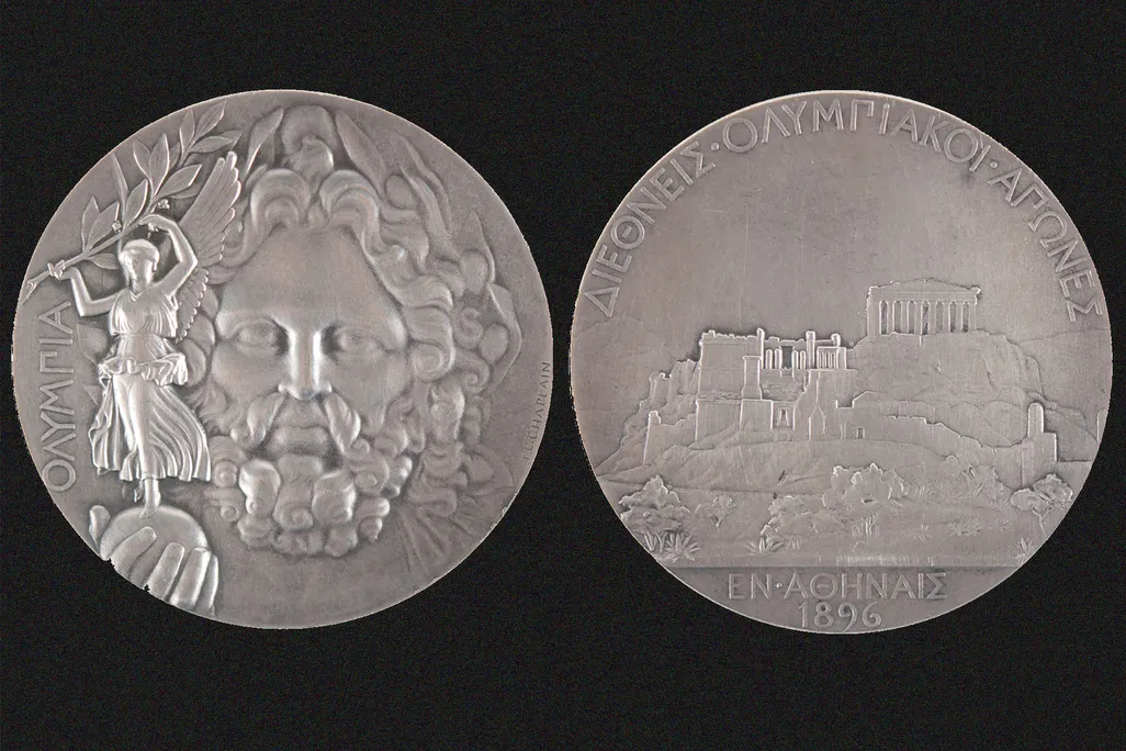 Side by side of Olympic silver medal from 1896