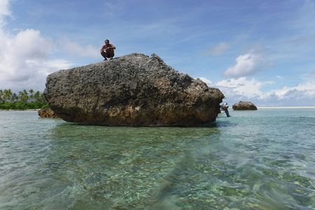Three giant rocks&mdash;Tokia, Rebua, and Kamatoa&mdash;sit in the ocean south of Makin Island in the Republic of Kiribati.