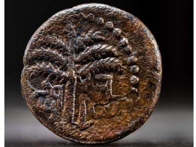 A Bar Kokhba revolt coin inscribed with the word "Jerusalem" and a picture of a date palm