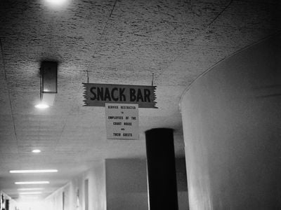 Sign outside white lunch counter in county courthouse building Montgomery, Alabama, in 1960.