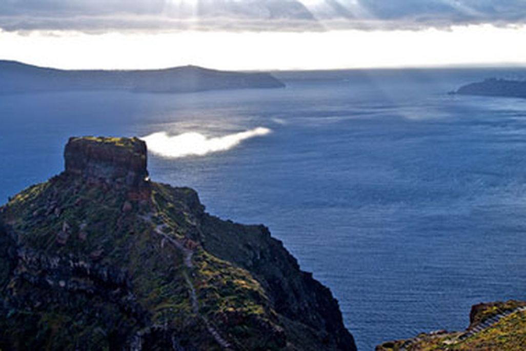 The Caldera of Santorini is today a ring of islands in the Aegean.