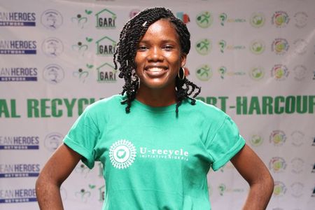 Oluwaseyi at a Movie screening hosted by her organization in commemoration of Global Recycling Day 2021.