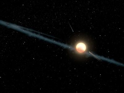 Artist's illustration of Tabby's Star, also known as KIC 8462852.