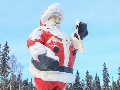 The giant Santa statue near the Santa Claus House in the town of North Pole, Alaska