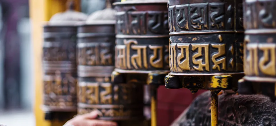  Prayer wheels at Boudhanath Stupa, Kathmandu, Nepal  