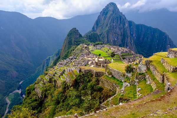 Looking Down at Machu Picchu Citadel, the Peaks and the Urubamba River thumbnail