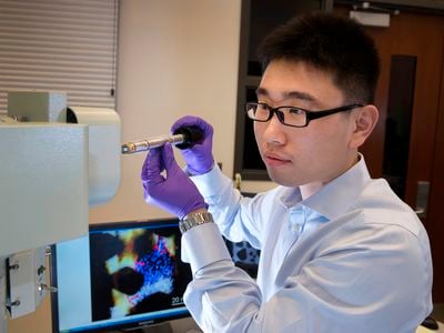 Materials scientist Huolin Xin, shown here at Brookhaven Lab's Center for Functional Nanomaterials, is optimistic that his team will find ways to improve batteries for future electric vehicles and portable electronics.