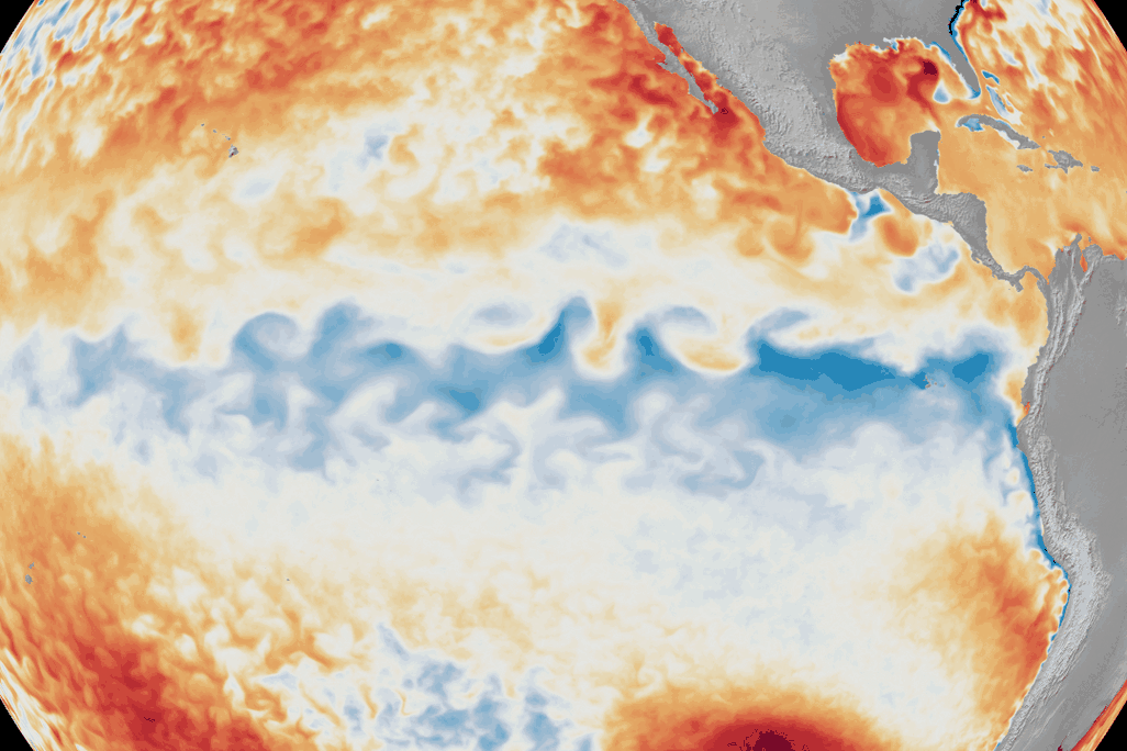 animation showing more blue-colored water at the beginning and redder water toward the end, indicating temperature