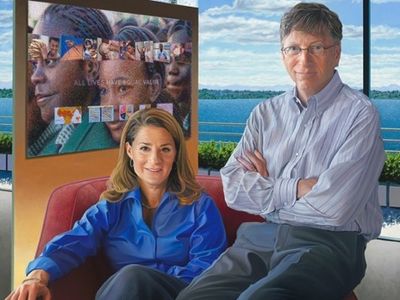 Portrait of global philanthropic team Bill and Melinda Gates by Jon Friedman, 2011
