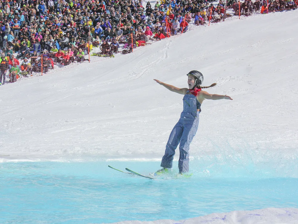 skier at Big Sky Resort pond skim