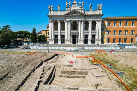 Excavations underway in the Piazza San Giovanni in Laterano in Rome