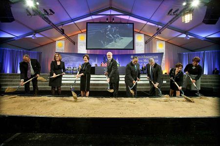 Secretary Clough, former First Lady Laura Bush, museum director Lonnie Bunch and other dignitaries break ground for the new museum