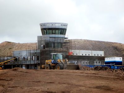 The new airport control tower under construction.
