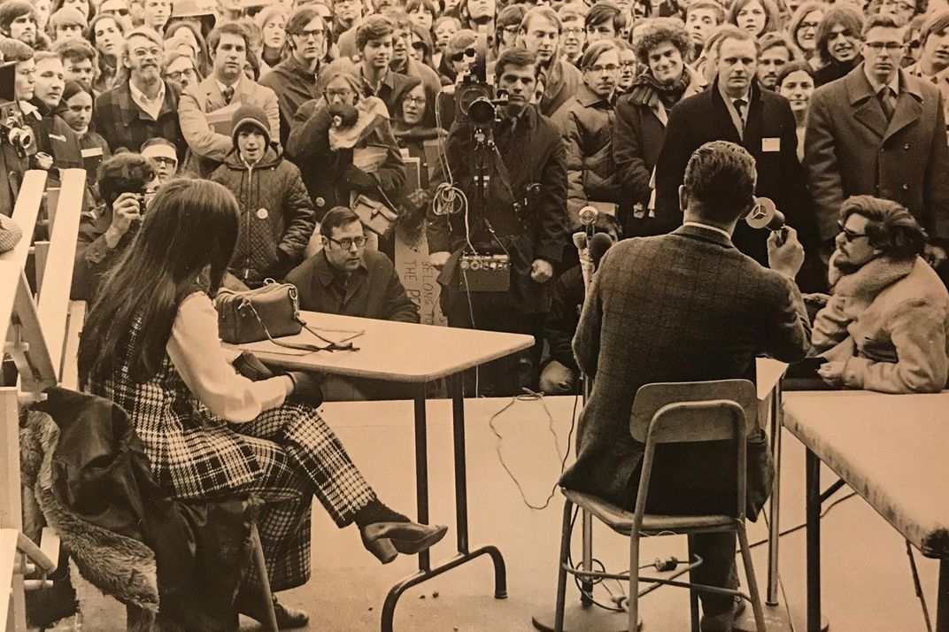 People gather at trial of car