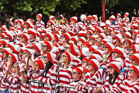 A record-breaking gathering of Waldo (known across the pond as 'Wally') impersonators in Dublin, Ireland, in 2011.