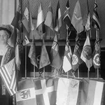 Carrie Catt with flags