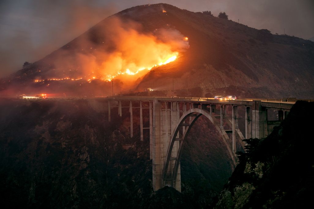 Winter wildfires near Bixby Bridge in Big Sur