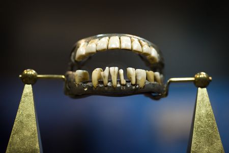 George Washington's only complete set of dentures, made out of lead, human teeth, cow teeth and elephant ivory.
 