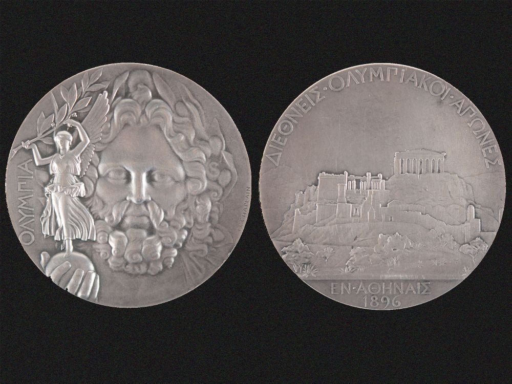 Side by side of Olympic silver medal from 1896