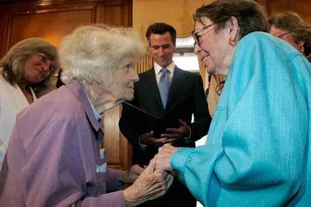Del Martin, left, and Phyllis Lyon were officially wed June 16, 2008 in the first same-sex wedding to take place in San Francisco after legalization.