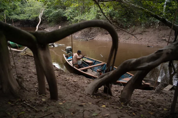 Man on a boat in the ecological reserve of Tingana in Peru. thumbnail