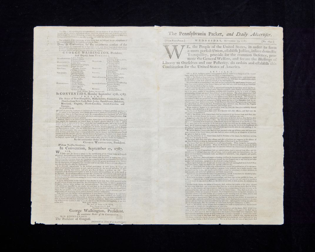 A copy of the Constitution, as published in the Pennsylvania Packet, and Daily Advertiser​​​​​​​