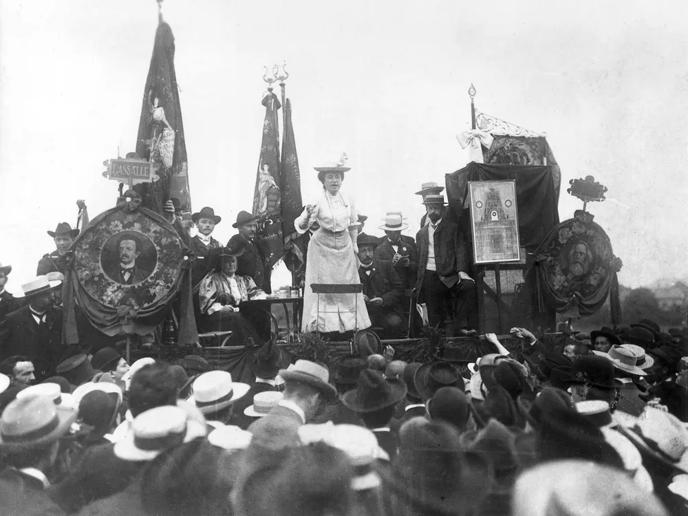 Communist leader Rosa Luxemburg speaking at a conference in Stuttgart, Germany, in 1907