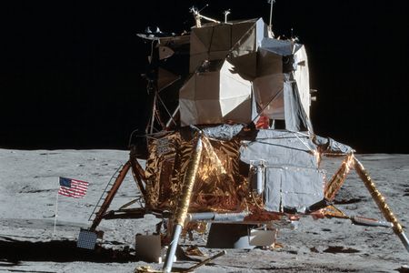 The  Apollo 14 Lunar Module on the moon, February 5, 1971. Grumman engineers helped six LMs to land, and their crews to return, safely.