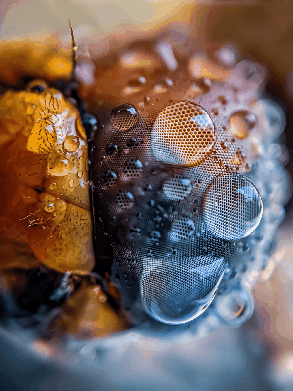 An extreme macro image of a dragonfly eye.