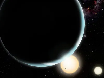 An artist's rendering of Kepler-34b, an exoplanet believed to orbit two stars.