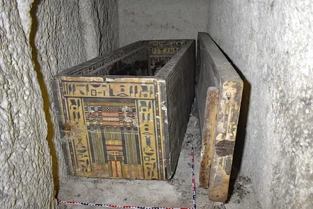 The woman's remains were contained in two painted coffins, one stacked inside the other.