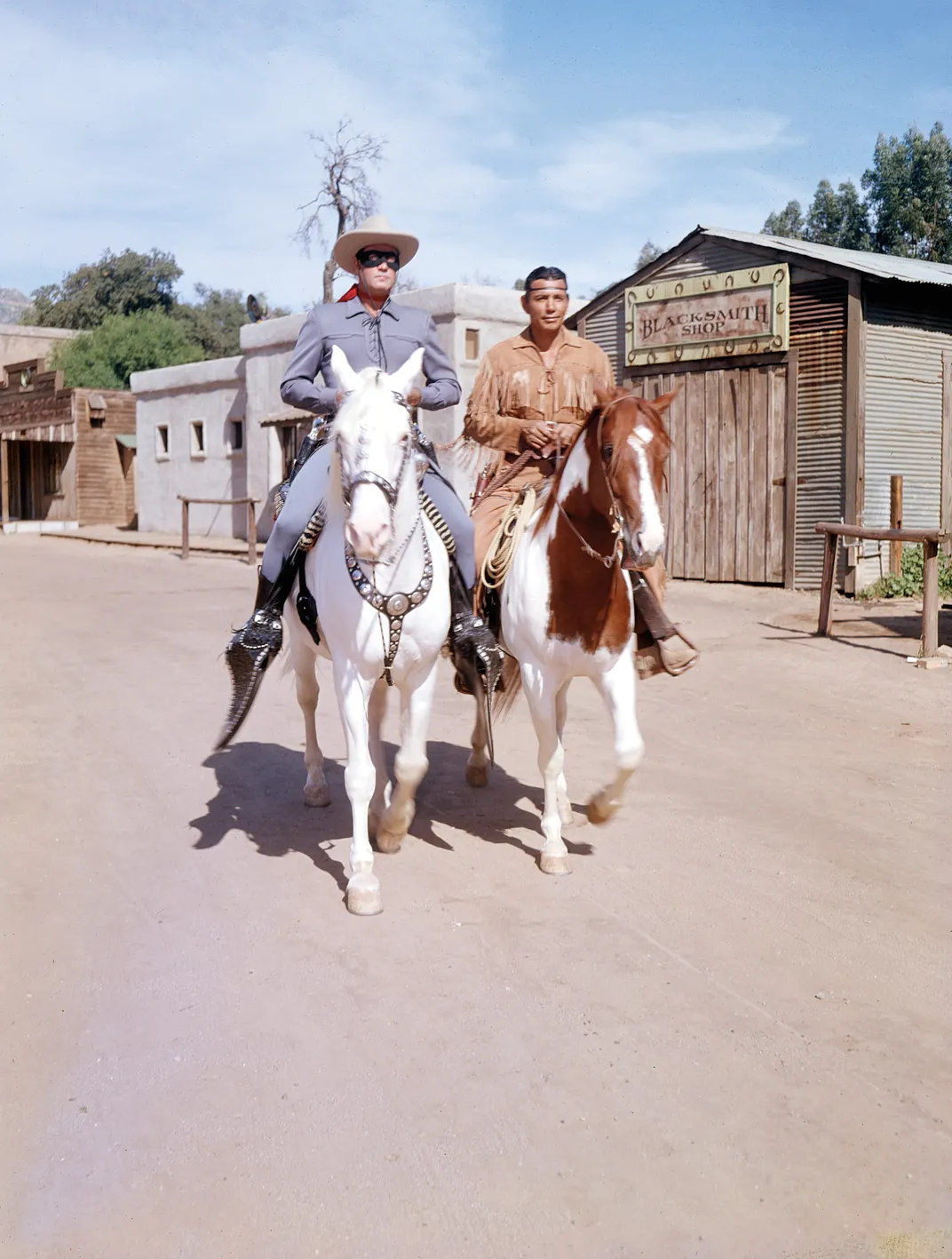 a still from the television The Lone Ranger with the main characters on horseback