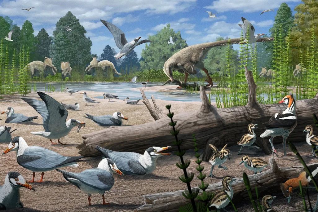 an illustration of birds with dinosaurs