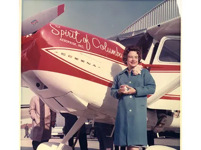 Between March 19 and April 17, 1964, Geraldine &quot;Jerrie&quot; Mock (above: at the start of her journey at Ohio&#39;s Port Columbus Airport) flew her single-engine Cessna 180, dubbed &quot;Charlie,&quot; solo around the globe setting a world record.